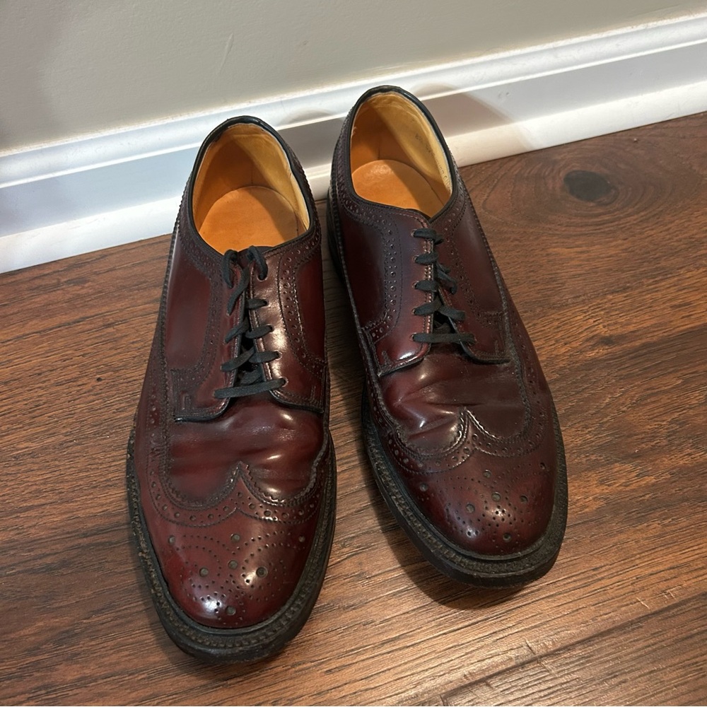 Hanover LB Sheppard EUC Size 8.5 Leather Wingtip Oxfords Burgundy